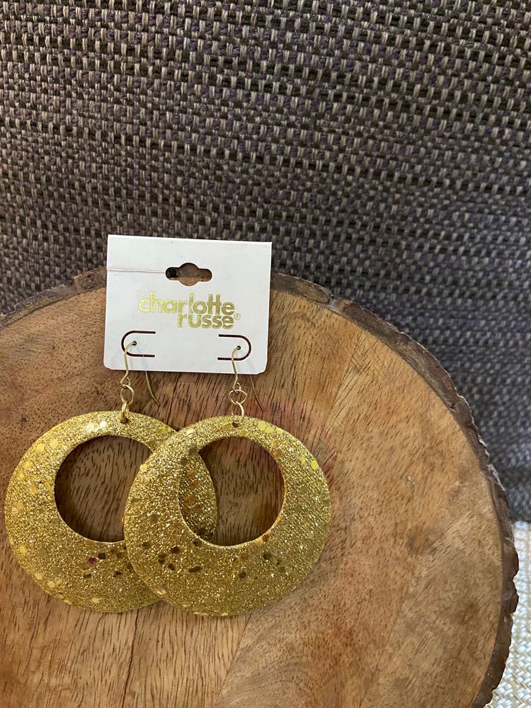 Large Gold Tone Round Statement Earrings