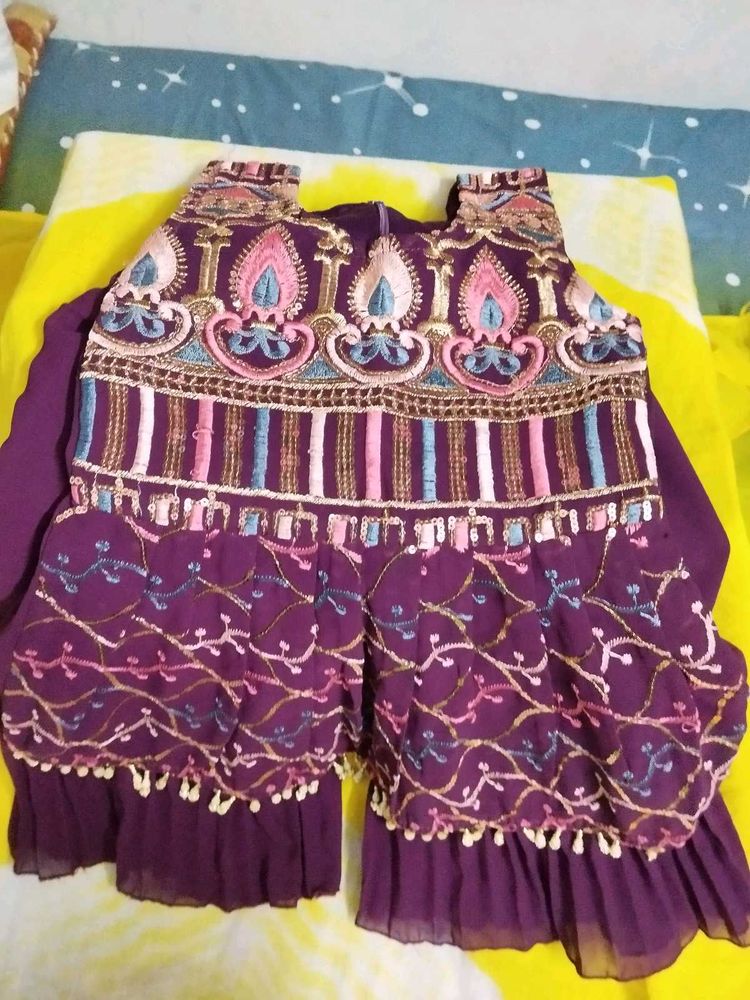 Cute Purple Sharara Suit Set, Ready To Wear