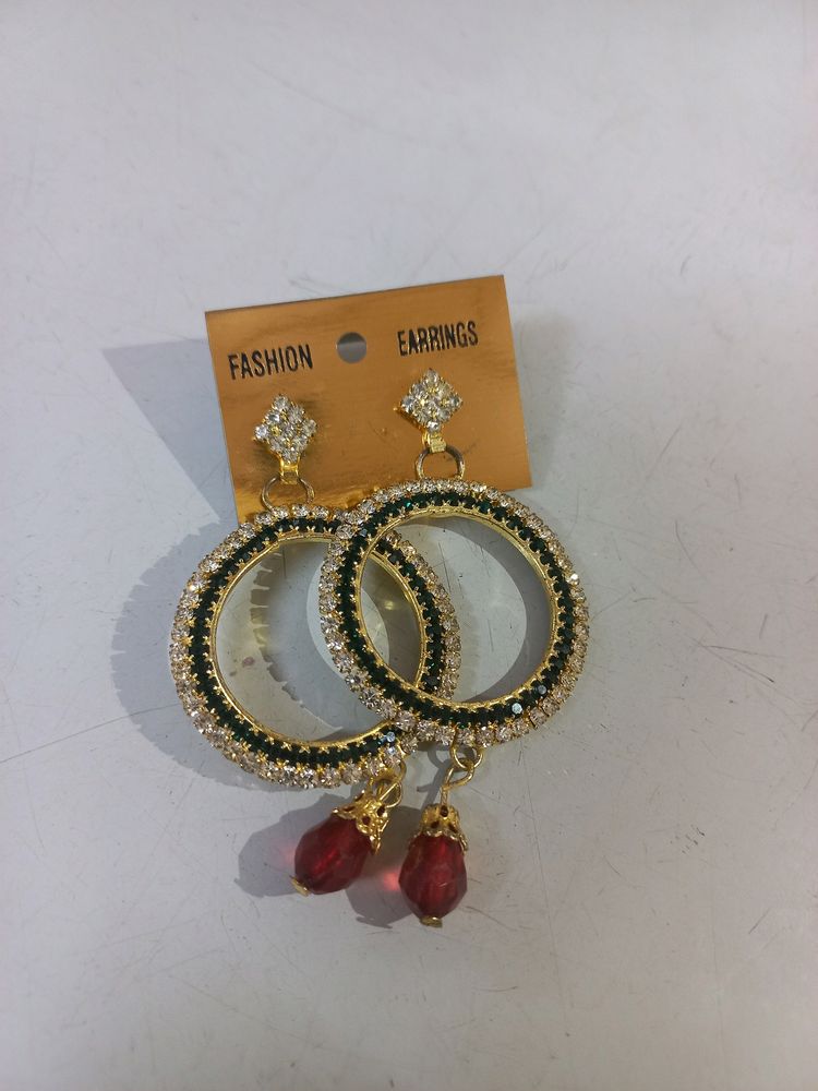 Red And Gold Stone Shining Earrings