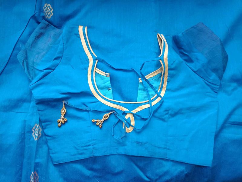 Blue Cotton Saree