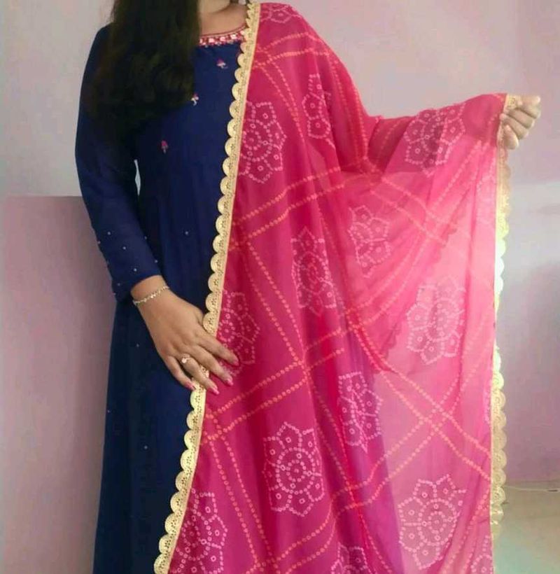 Blue Anarkali With Pink Dupatta ❤️