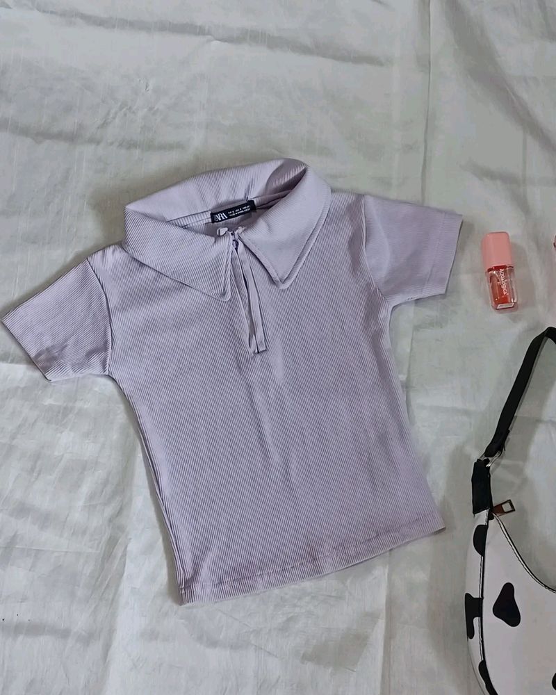 Zara Lilac Polo Crop Top