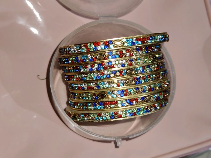 Multi-colored Stoned Bangles Set Of 8