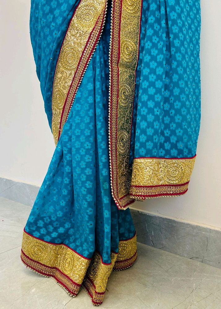 Firozi Blue Saree 💙 With Margenta Pink Blouse