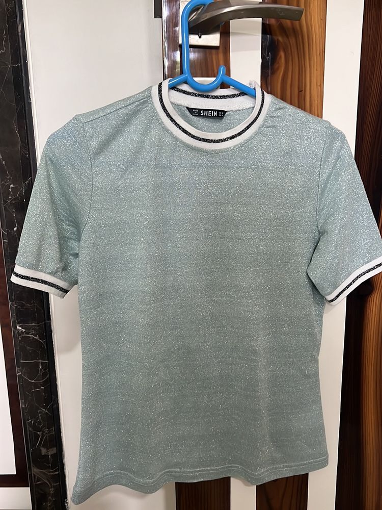 Shein - Aqua Blue Shimmer T-shirt