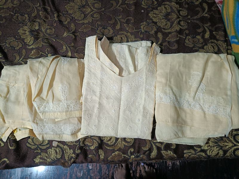 Cotton Chikankari Kurta Set 3 Pcs