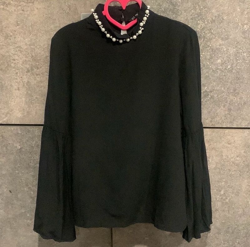 Zara Pearl Neck Flared Top