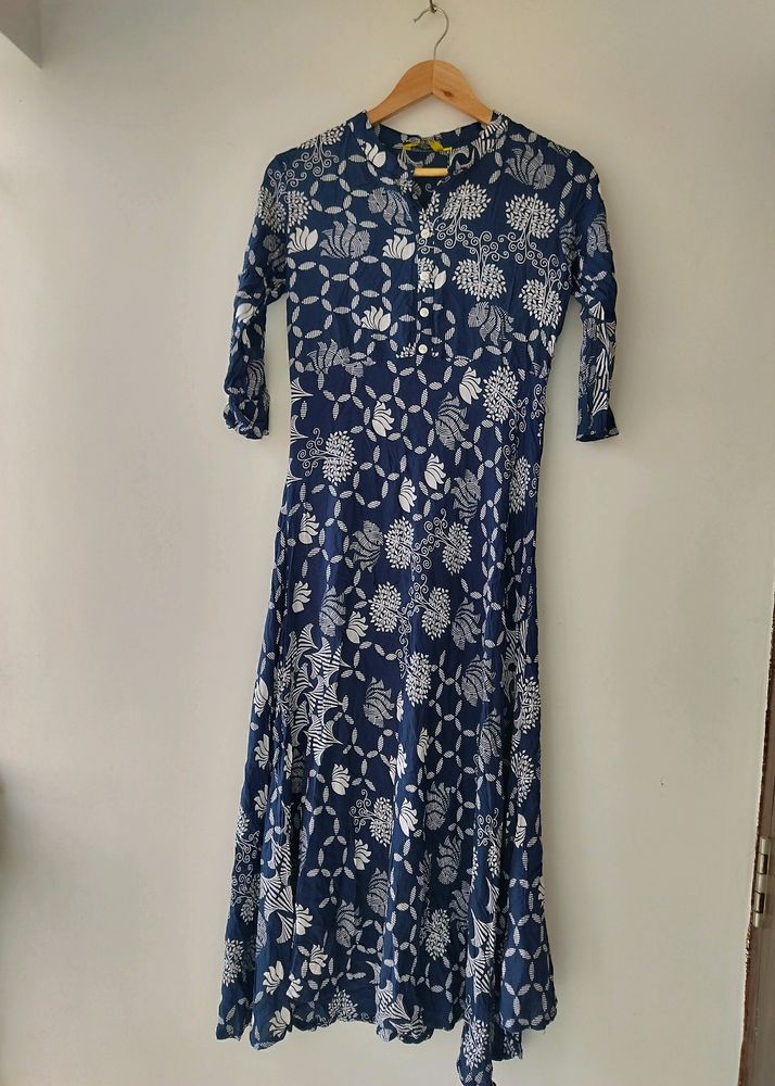 Mokshi Navy Blue Printed Flared Kurta