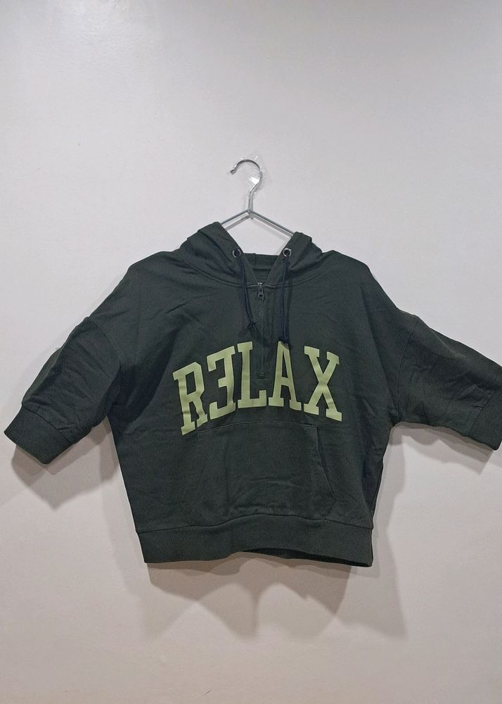 Olive Green Cropped Sweatshirt