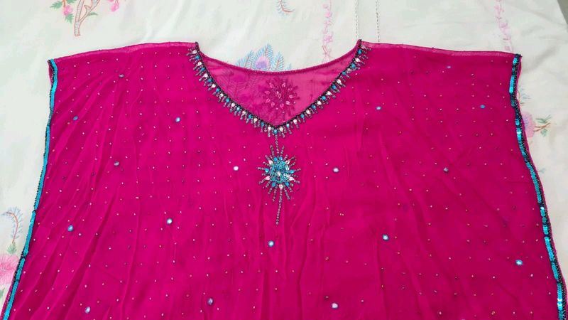 Magenta Pink Ethnic Georgette Poncho