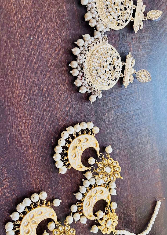 Combo Set, One Bollywood Style Earring Set And One Kundan Maangtika Set