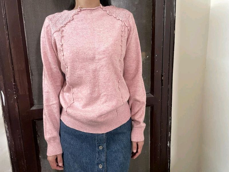 Cute Pink Woolen Sweater For Home Wear.