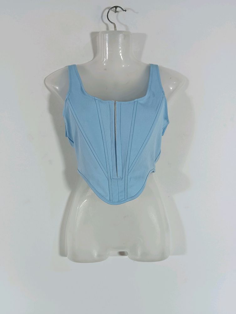 Light Blue Plain Casual Corset Top (Women)