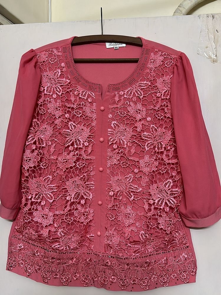 Pink Lace Work Blouse.