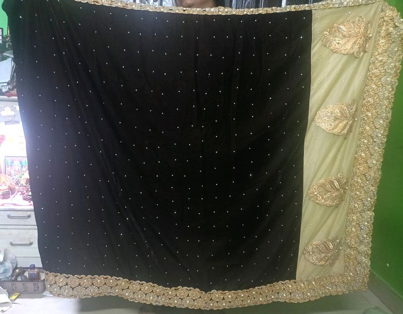 Brown Colour Saree With Cream Net