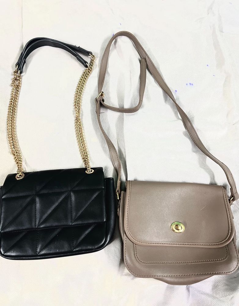 Combo New Miniso Black And Beige Sling Purses