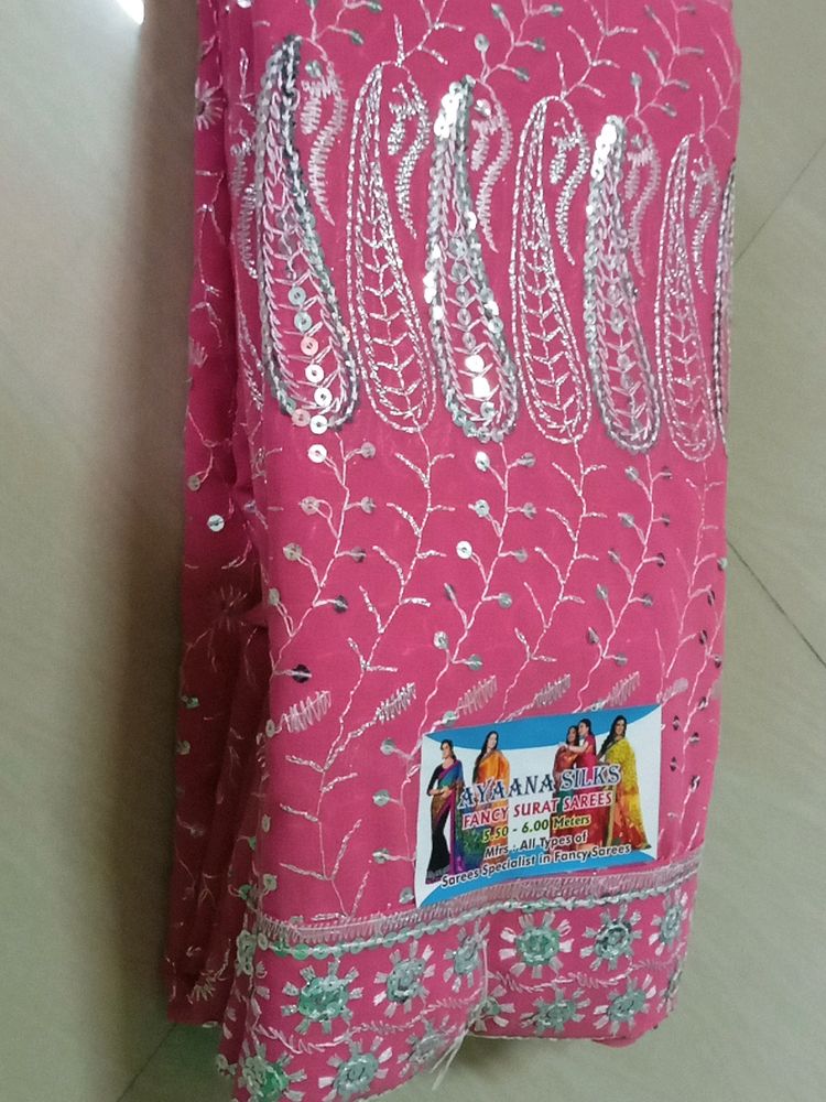 Baby Pink Embroidery  With Chamki Saree