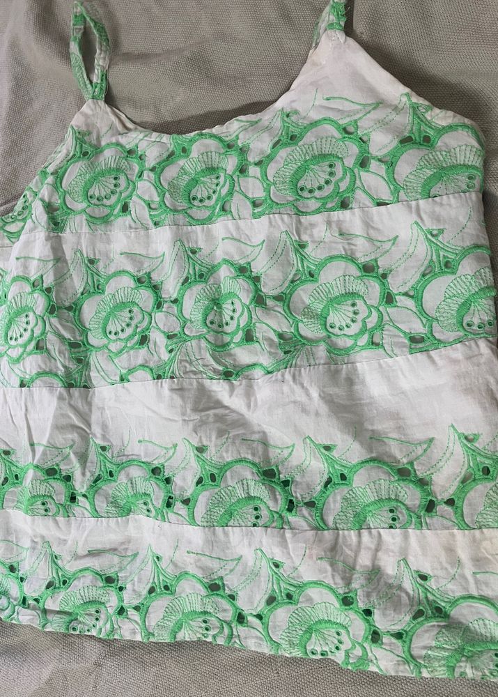 White Top With Green Embroidery