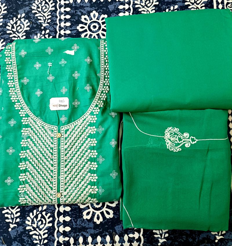 Cotton Blend Unstitched Neck Embroidered Material