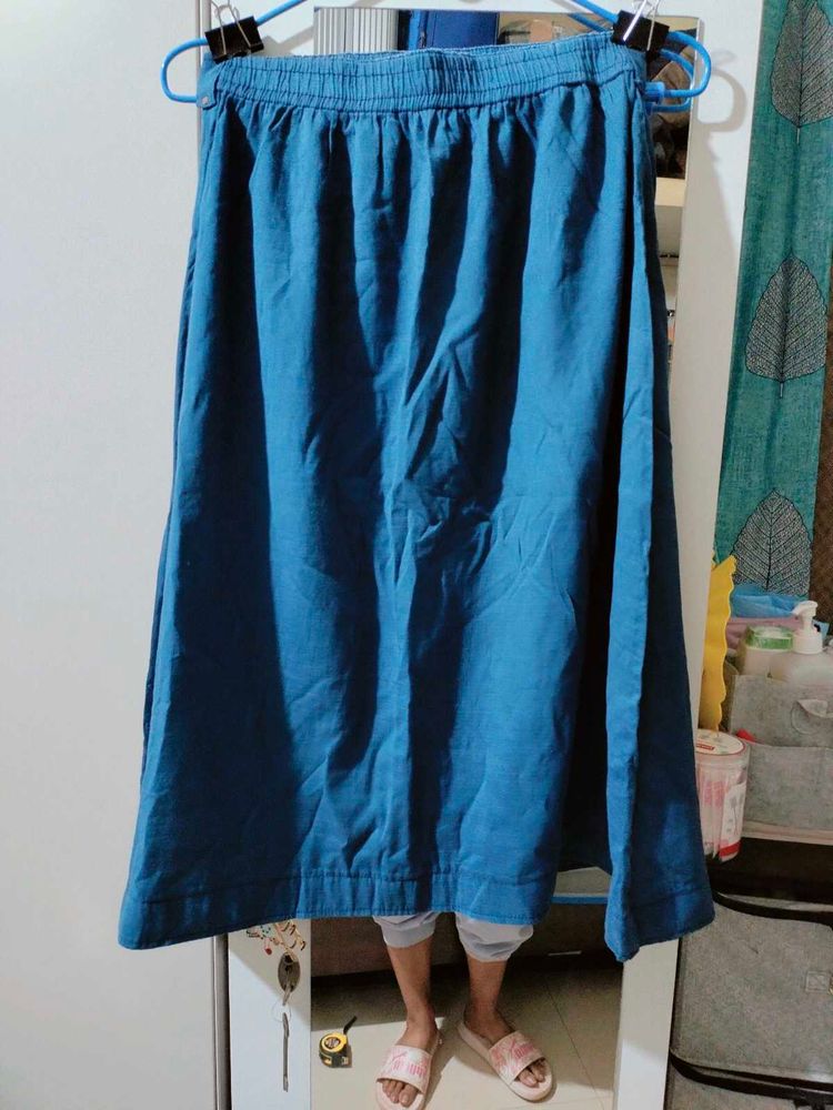 Blue Cotton Midi Skirt