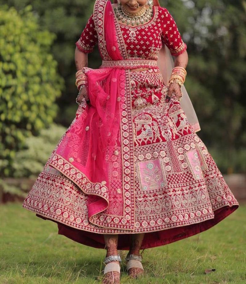 Red Ranipink Bridal Heavy Rich Embroidery With Diamond Work All Over Lehenga Choli