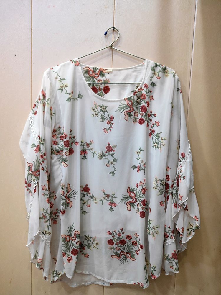 Pretty White Floral Printed Top (Women)