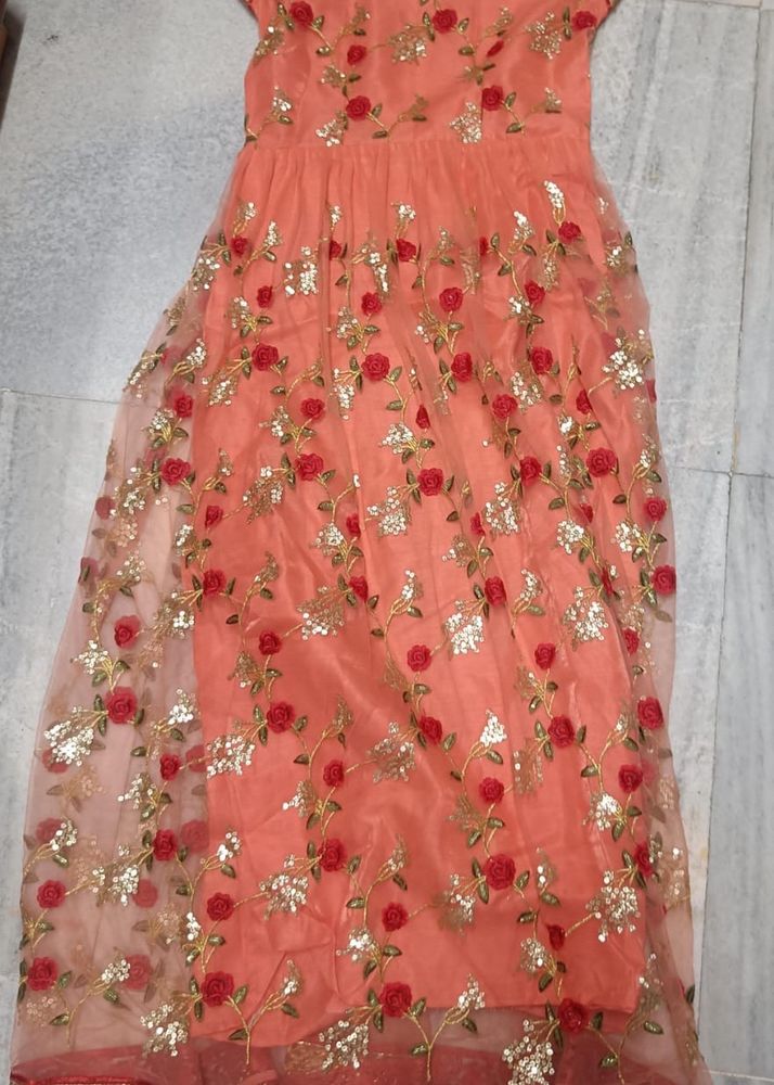 Floral Peach Long Gown Of size L