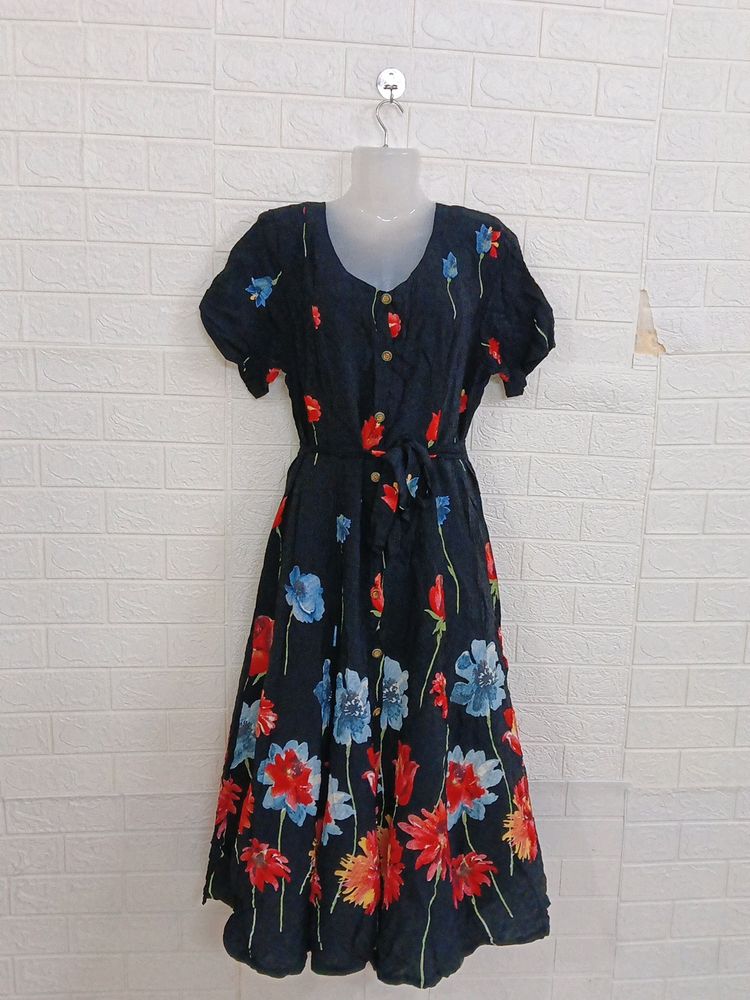 Branded Midi Dress With Bright Flower