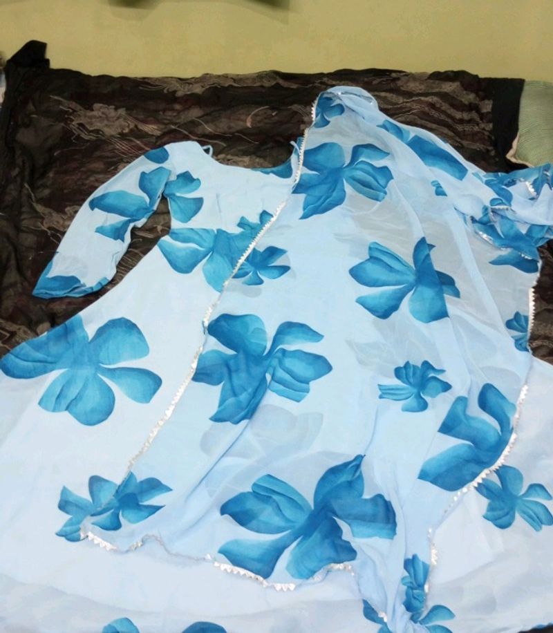 New/Unused Blue Georgette Gown With Dupatta