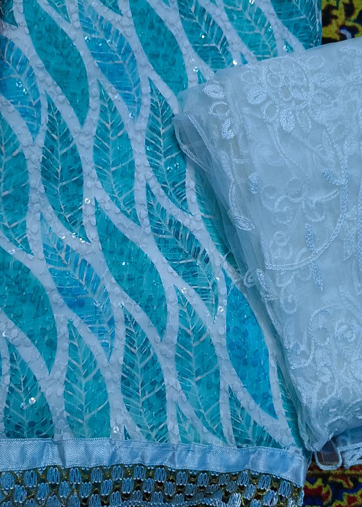 Blue Chikankari Embroidered Georgette Suits & Dress Materials