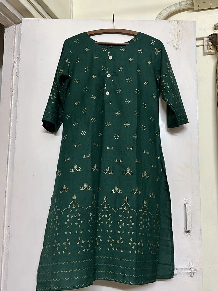 Dark Green Printed Kurta