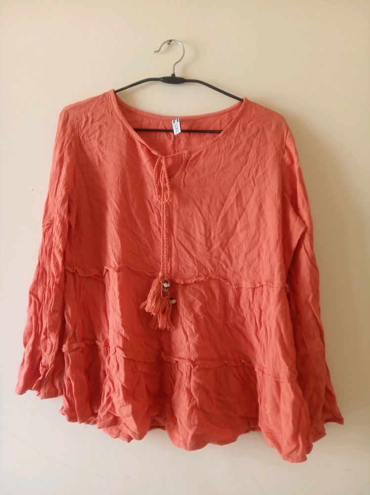 Coral Flared Sleeves Top