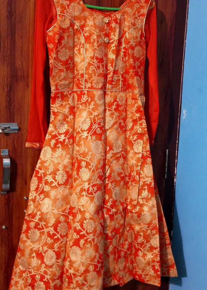 Orange Jacket Frock Suit For Girls