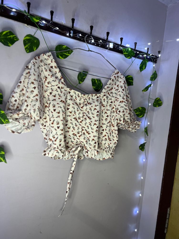 White Floral Crop Top