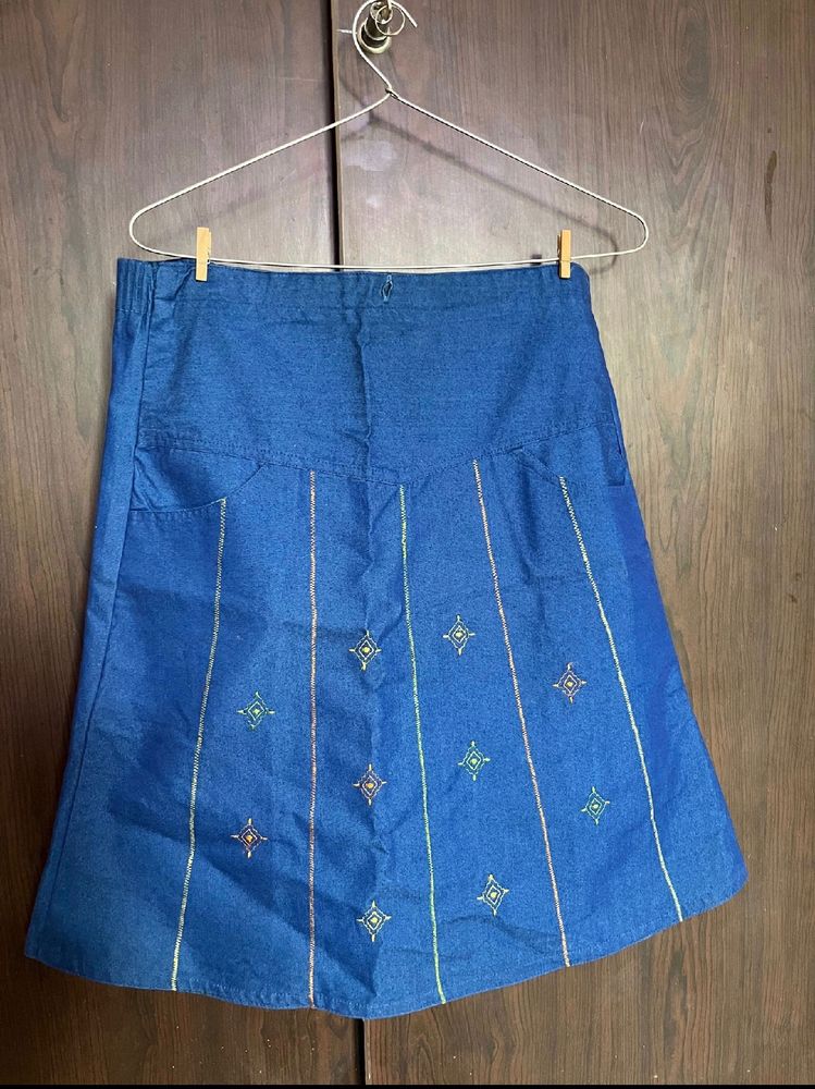 Denim Skirt with Embroidery