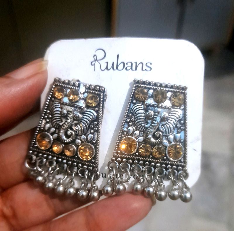 Rubans Silver Plated Oxidized Earrings