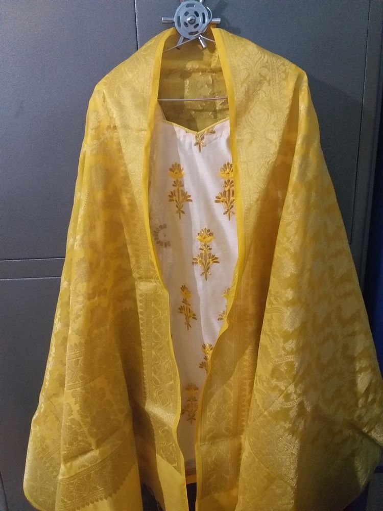 White And Yellow Kurta Set