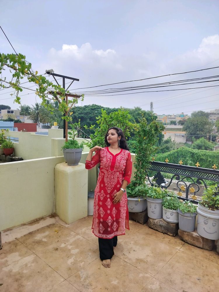 Red Chickenkari Kurti