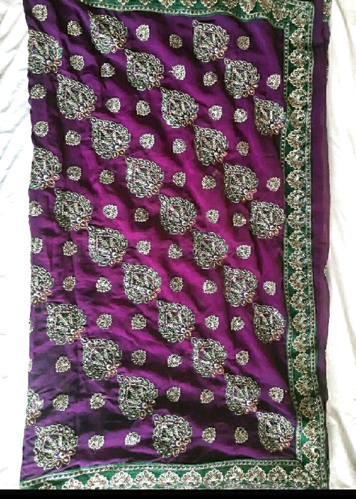 Heavy Work Purple Saree