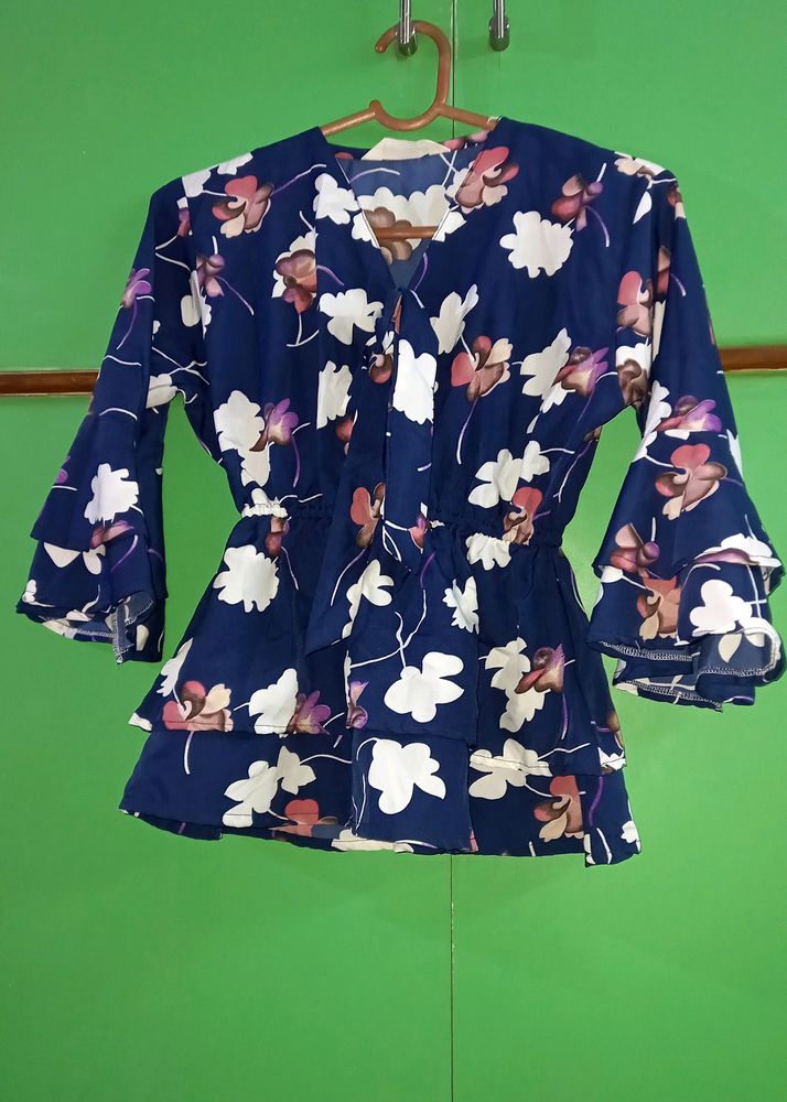 Navy Blue Floral Print Top