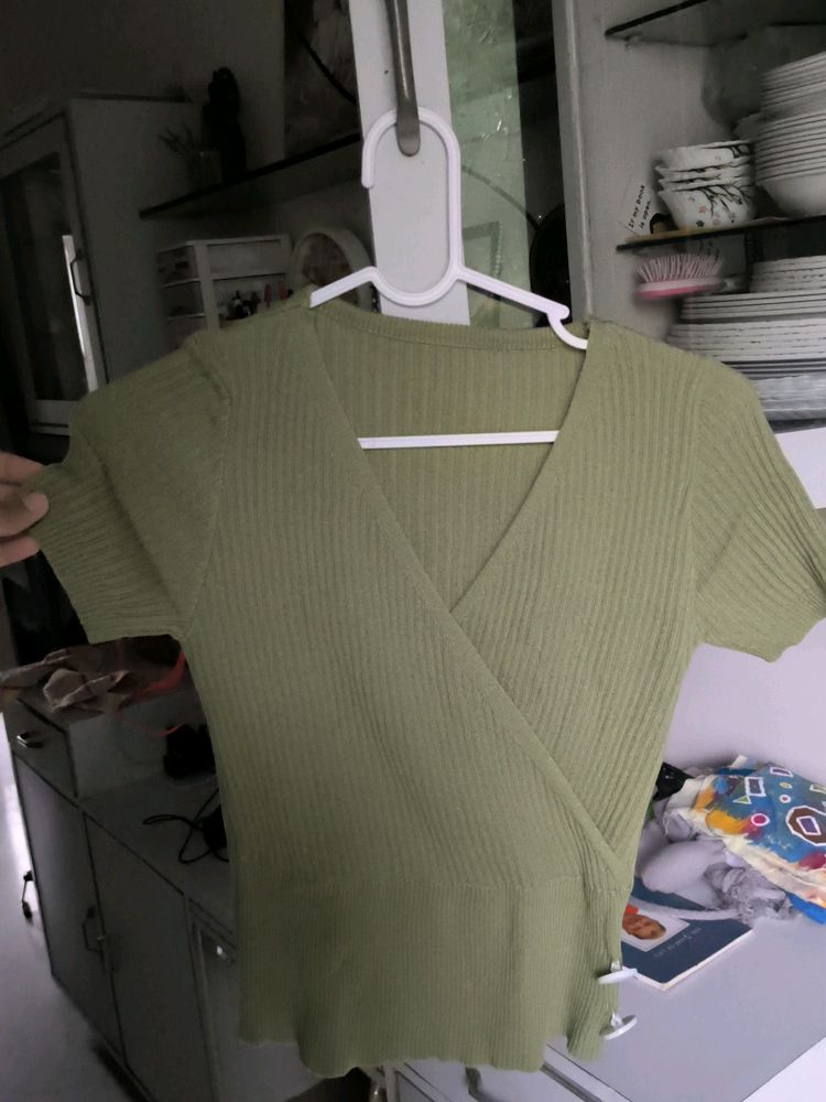 Green Ribbed Crop Top From VIETNAM