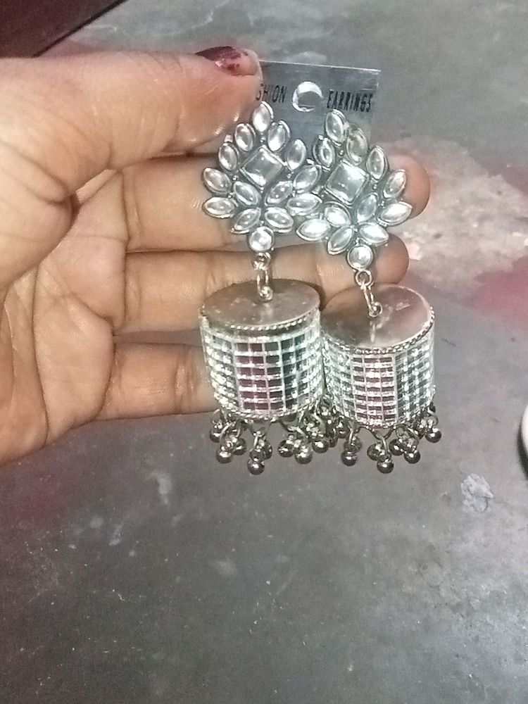 Mirror Work Jhumka Earrings &Stude