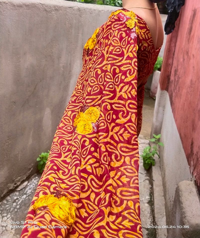 Beautiful Rose Work Saree🌹with Blouse