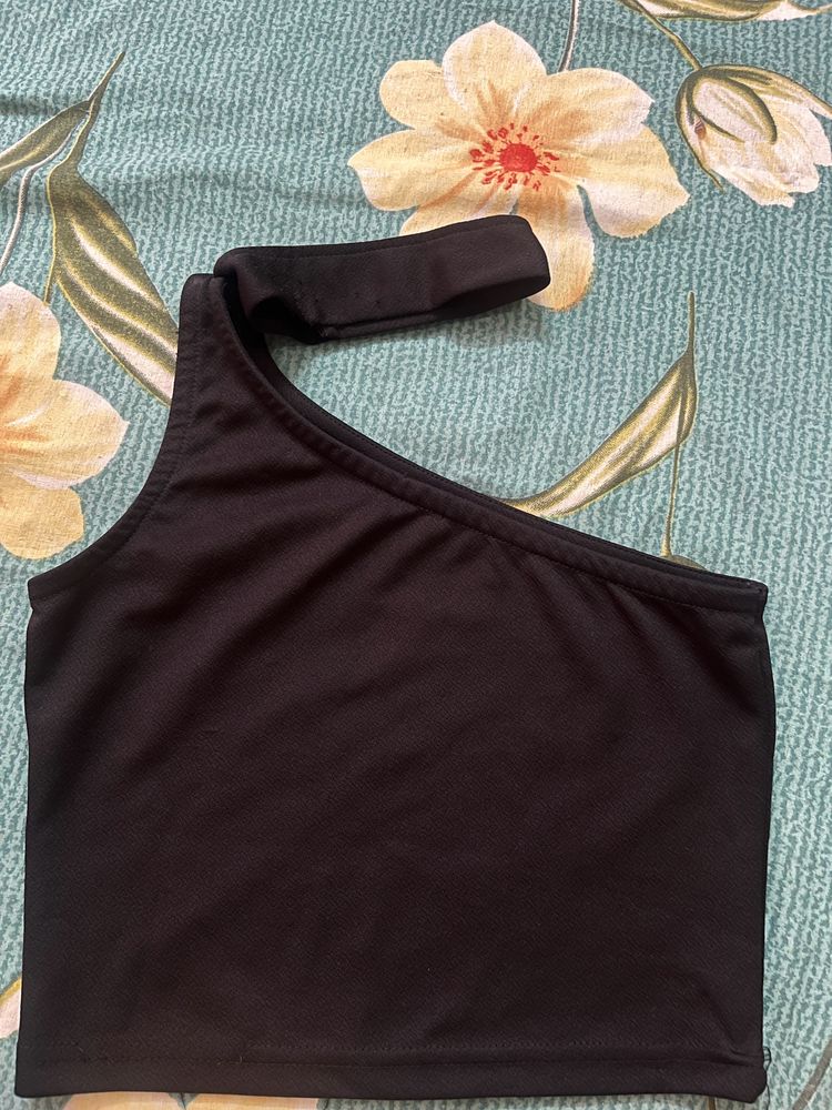 Black Crop Top With Beautiful Attached Neck Belt