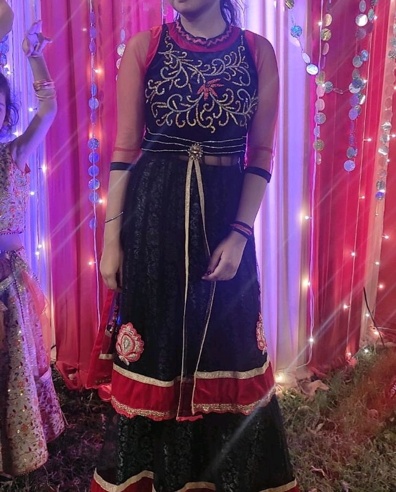 Red&Black Lacha with Skirt And Dupatta