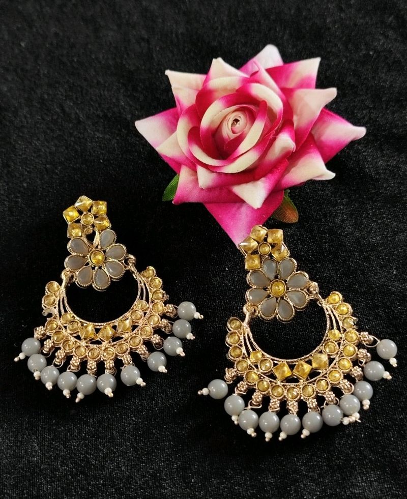 GREY KUNDAN NAVRATRI EARRINGS