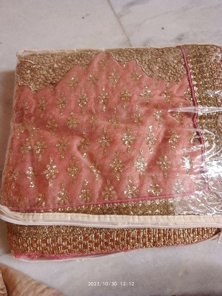 Heavy Work Pink Colour Saree,..With Paticot And  B