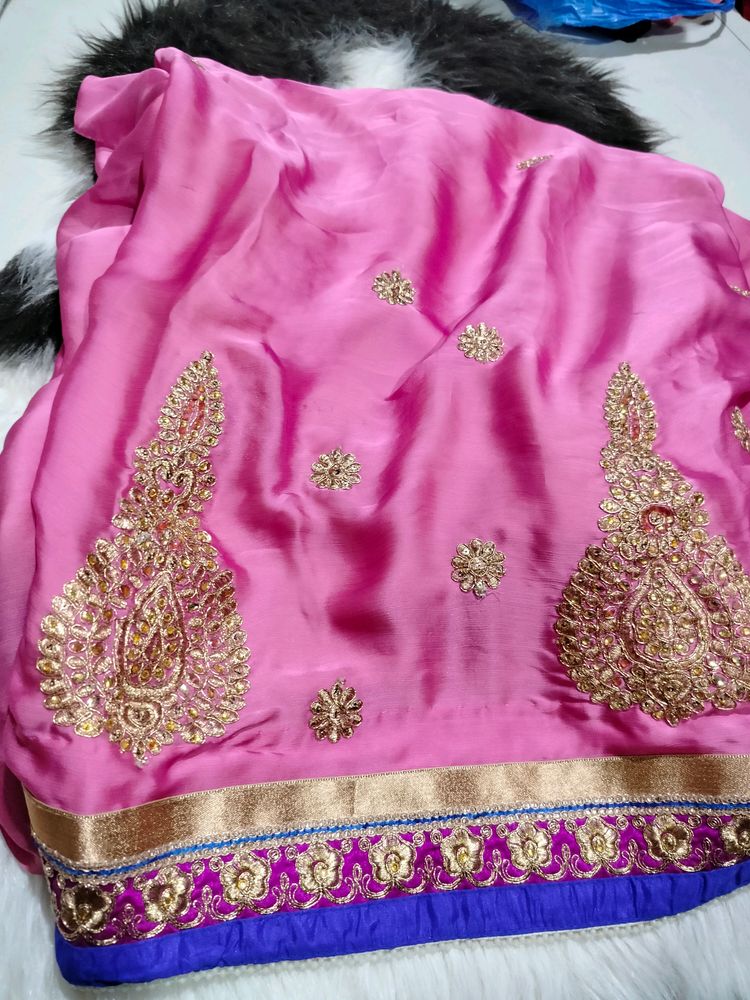 New Saree With Blouse Stitched