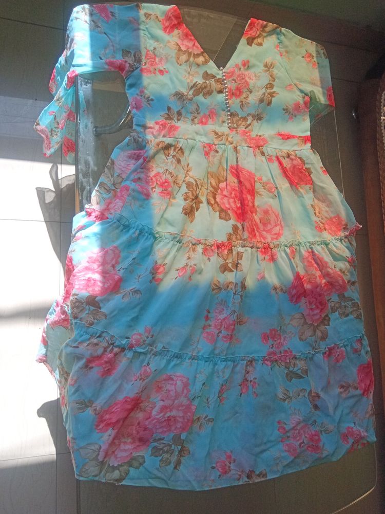 Blue Floral Dress(Available for Very Few Time)