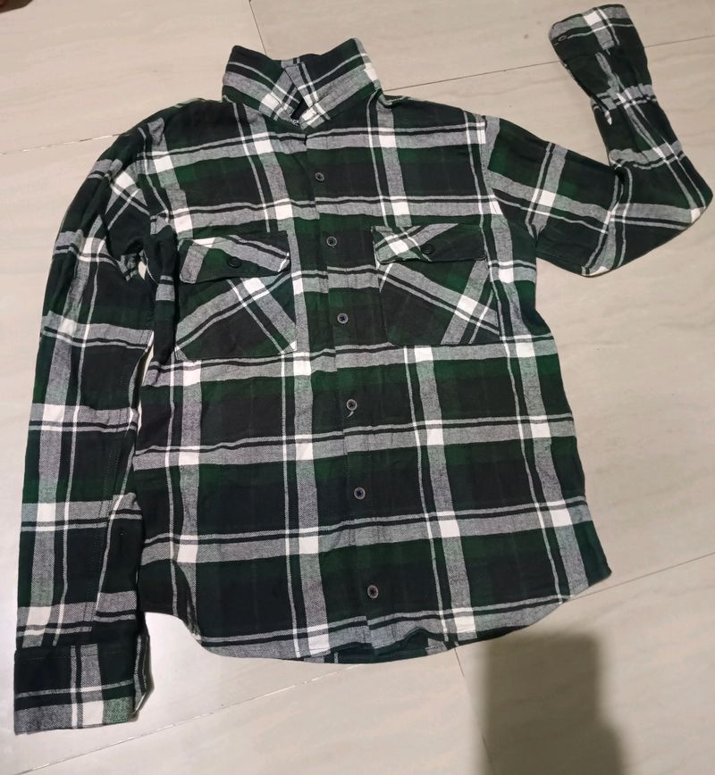 GREEN CHECKED RELAX FIT COTTON SHIRT